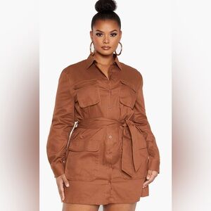 Brown Utility Shirt Dress